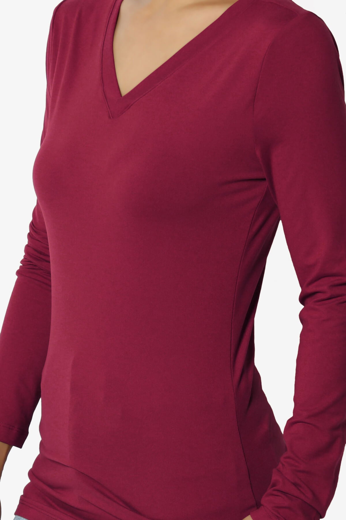 Gaia Microfiber V-Neck Long Sleeve T-Shirt BURGUNDY_5