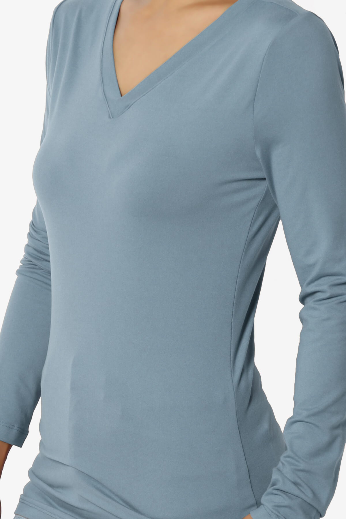 Gaia Microfiber V-Neck Long Sleeve T-Shirt CEMENT_5