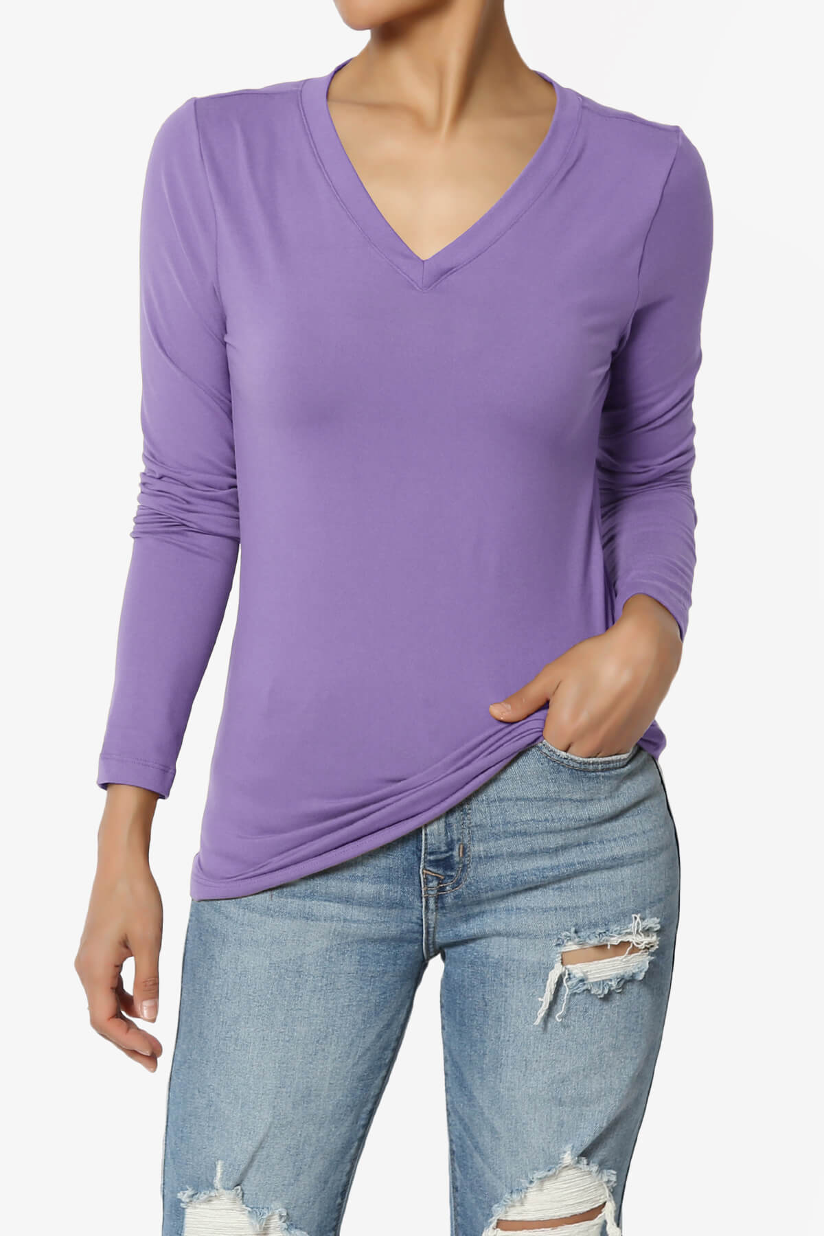 Gaia Microfiber V-Neck Long Sleeve T-Shirt LAVENDER_1