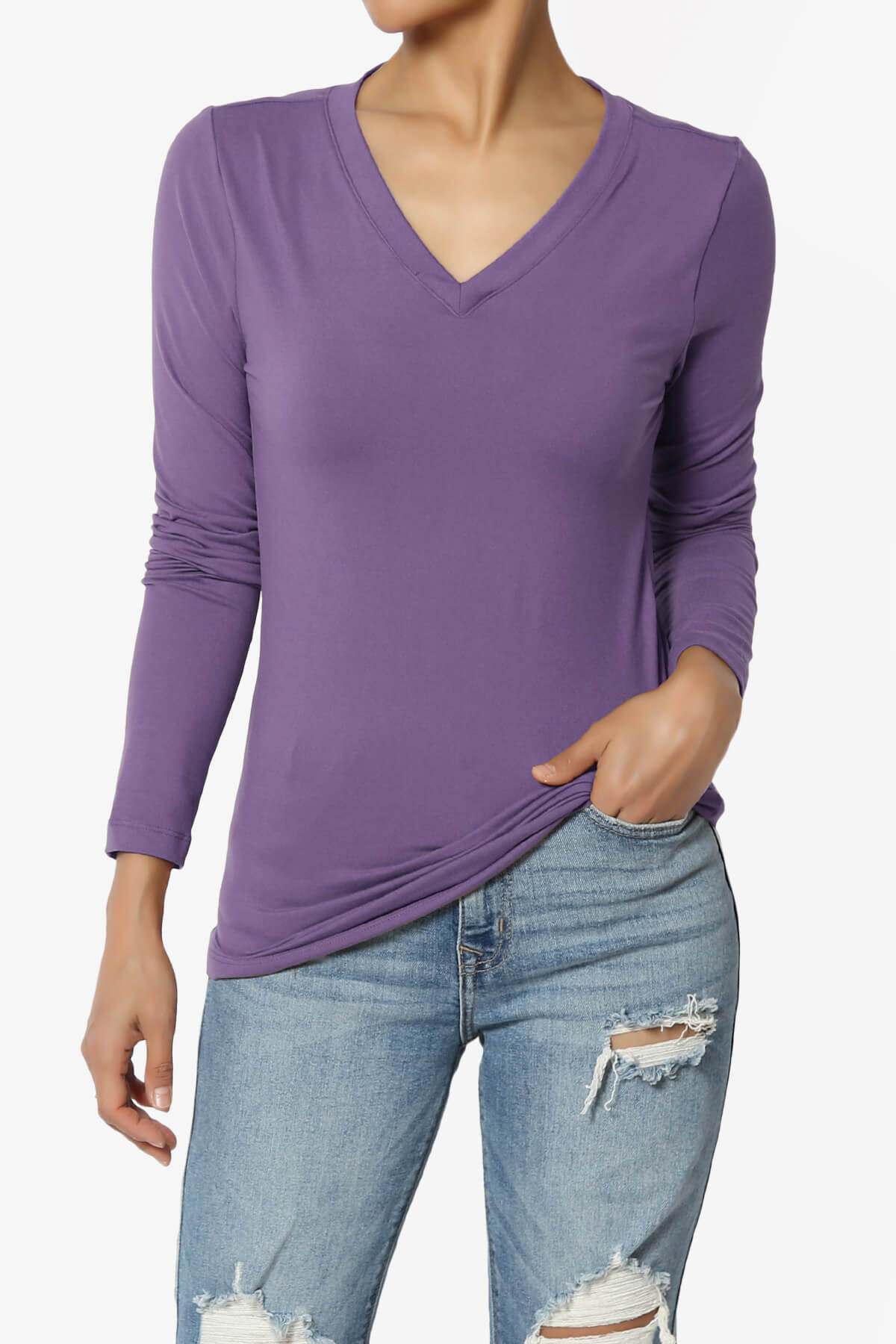 Load image into Gallery viewer, Gaia Microfiber V-Neck Long Sleeve T-Shirt LILAC GREY_1

