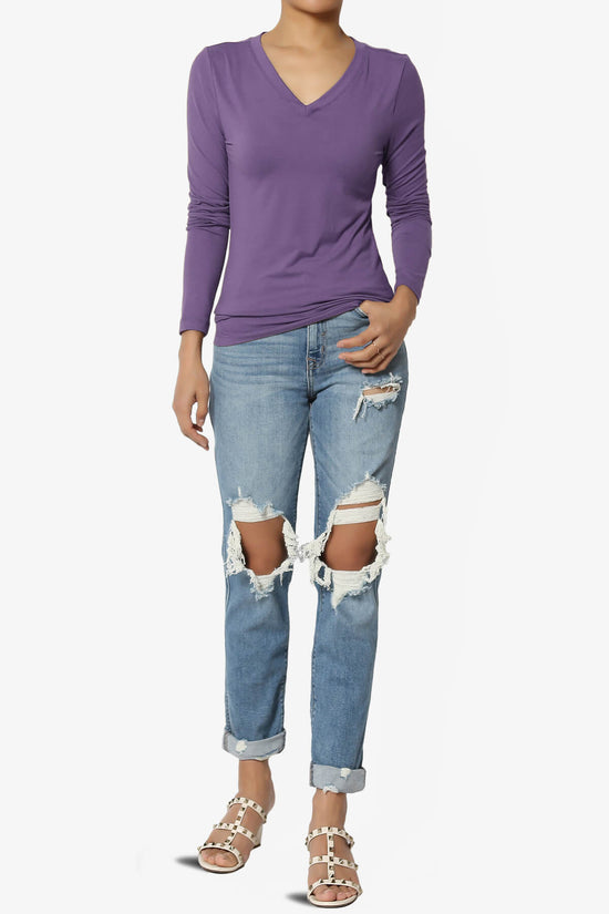 Load image into Gallery viewer, Gaia Microfiber V-Neck Long Sleeve T-Shirt LILAC GREY_6
