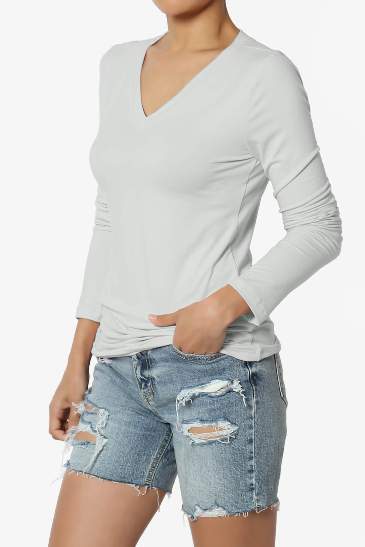 Gaia Microfiber V-Neck Long Sleeve T-Shirt LT CEMENT_3