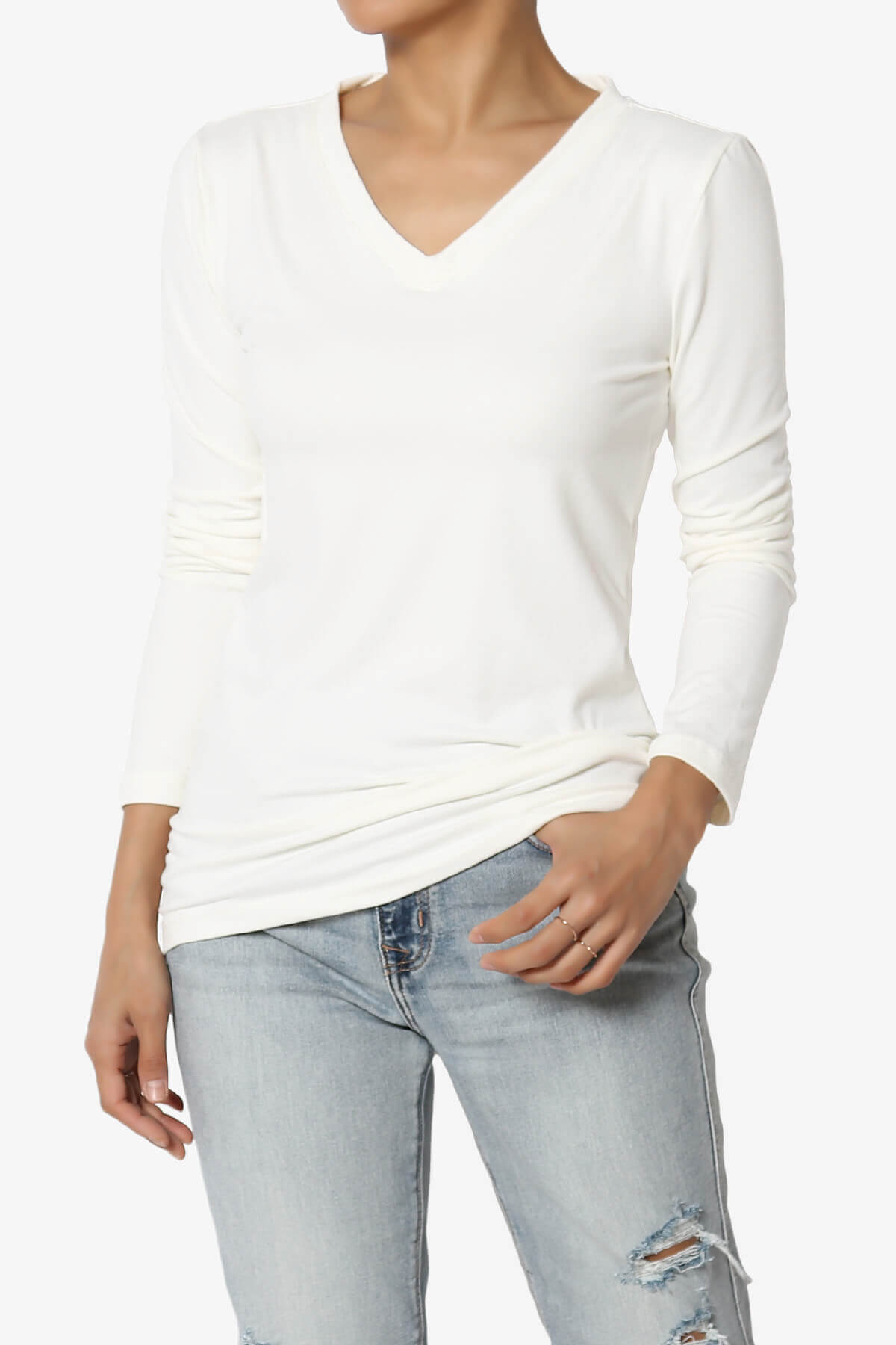 Gaia Microfiber V-Neck Long Sleeve T-Shirt OFF WHITE_1