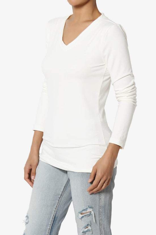 Gaia Microfiber V-Neck Long Sleeve T-Shirt OFF WHITE_3