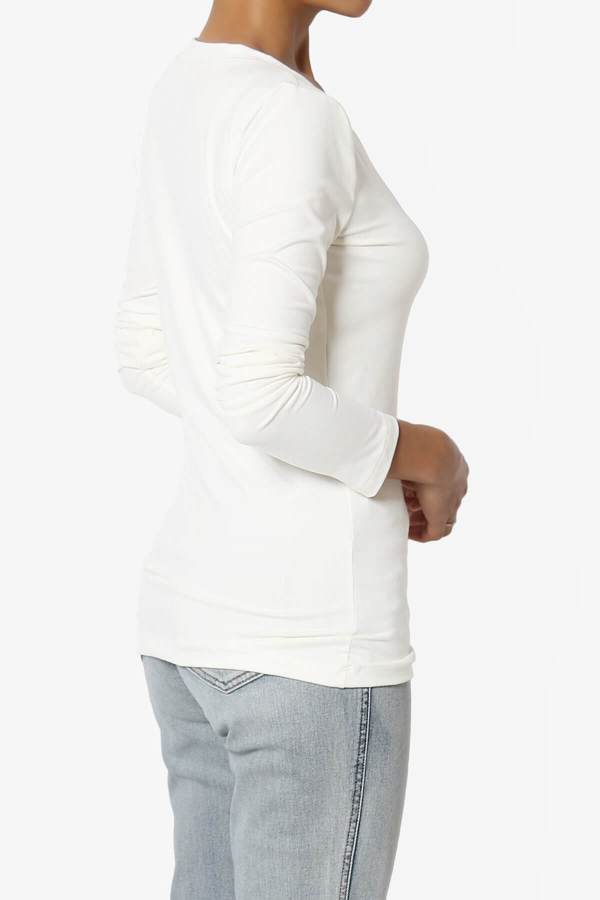 Gaia Microfiber V-Neck Long Sleeve T-Shirt OFF WHITE_4