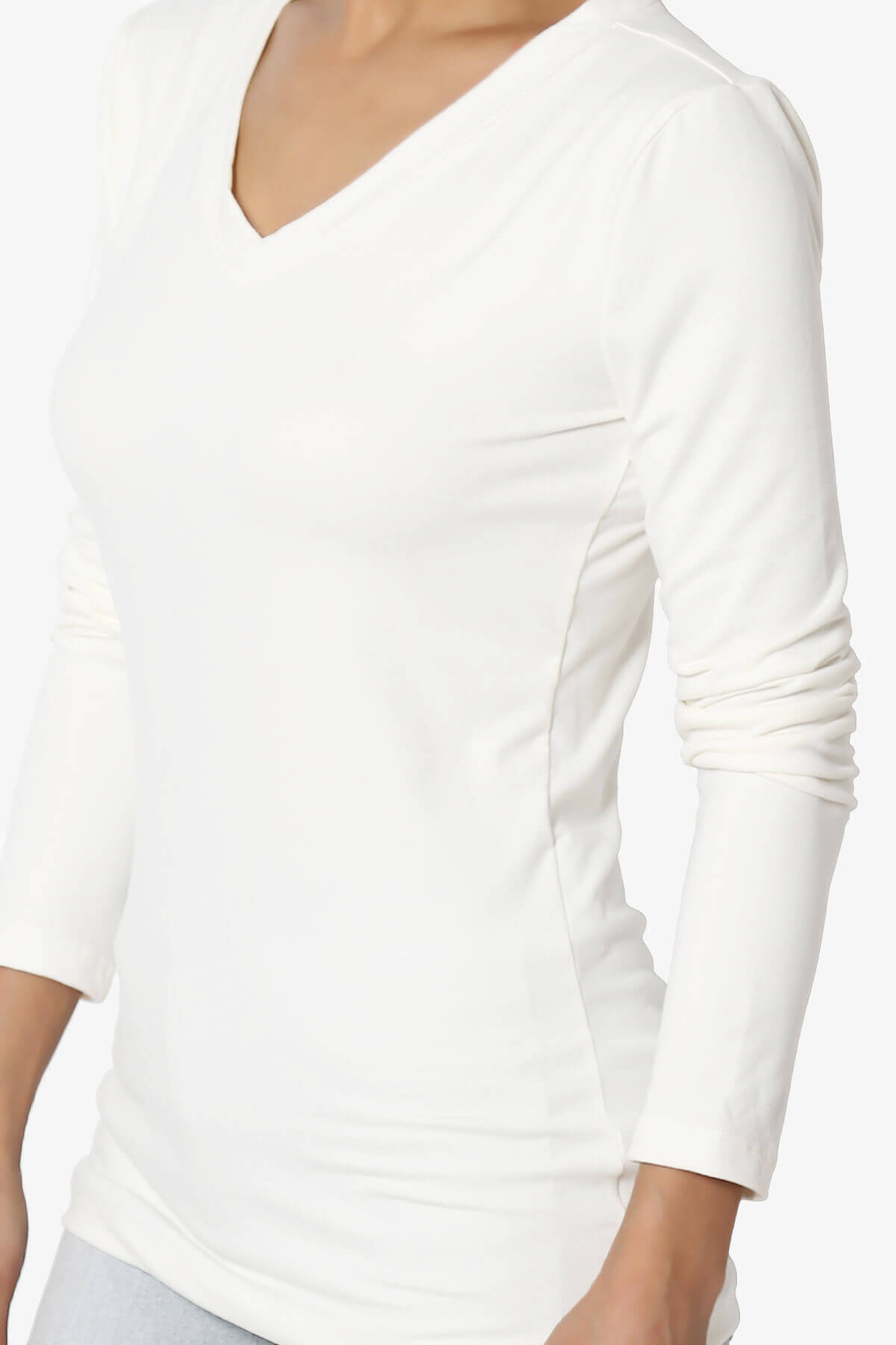 Gaia Microfiber V-Neck Long Sleeve T-Shirt OFF WHITE_5