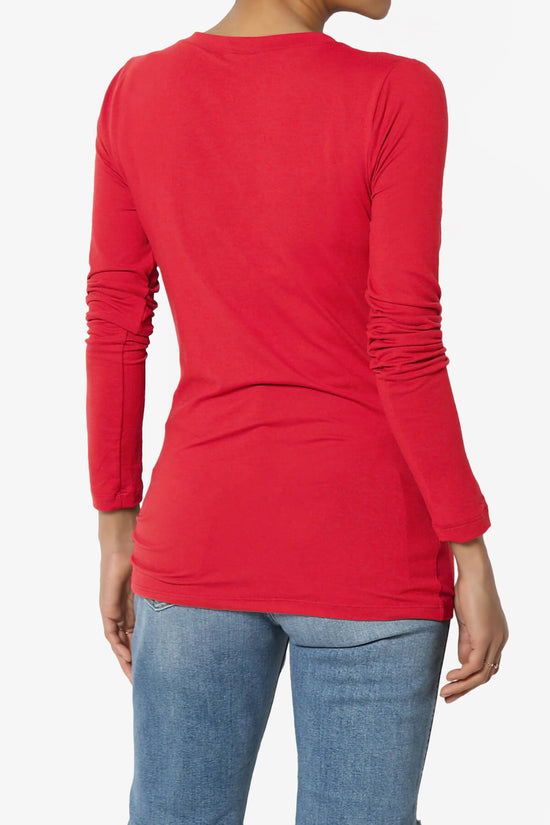 Gaia Microfiber V-Neck Long Sleeve T-Shirt RED_2