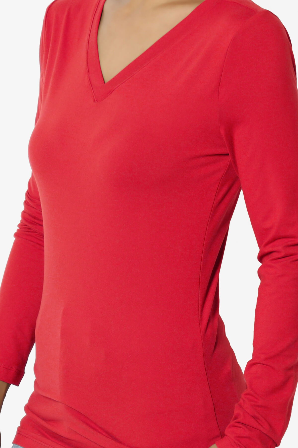 Gaia Microfiber V-Neck Long Sleeve T-Shirt RED_5