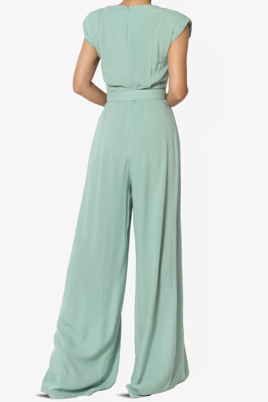 Load image into Gallery viewer, Gates Padded Shoulder Slit Wide Leg Jumpsuit TALL LIGHT GREEN_2
