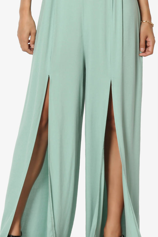 Load image into Gallery viewer, Gates Padded Shoulder Slit Wide Leg Jumpsuit TALL LIGHT GREEN_6
