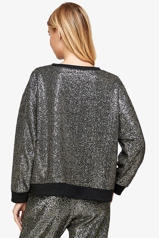 Load image into Gallery viewer, Georgi Sequin Long Sleeve Lounge top BLACK_2
