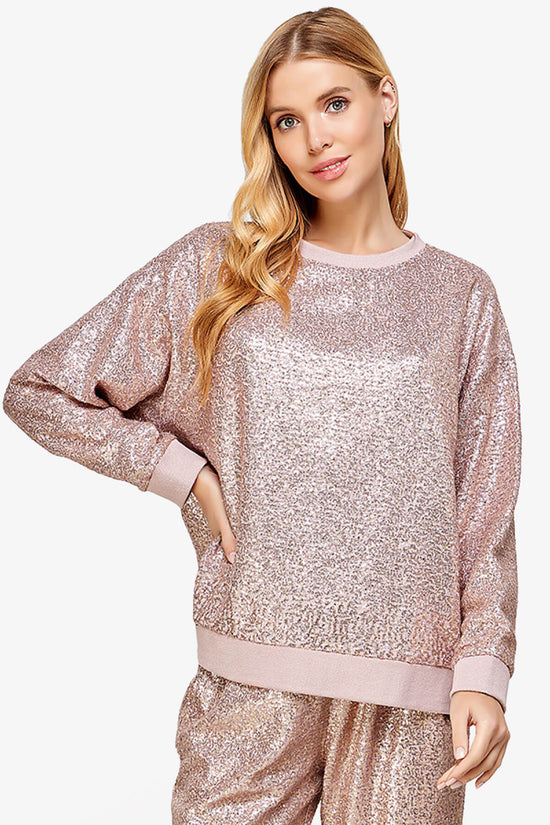 Load image into Gallery viewer, Georgi Sequin Long Sleeve Lounge top BLUSH_1
