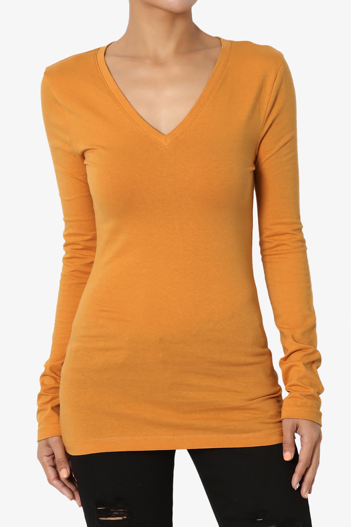 Load image into Gallery viewer, Gills V-Neck Long Sleeve Tee D. MUSTARD_1
