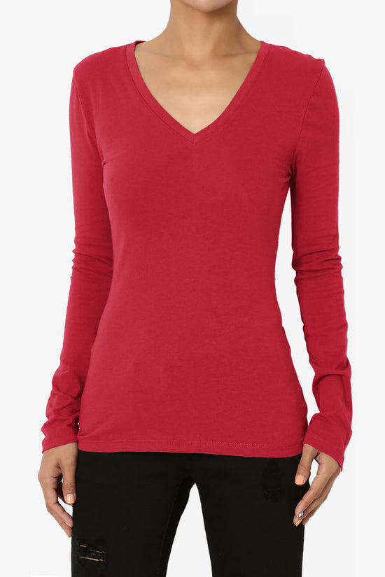 Load image into Gallery viewer, Gills V-Neck Long Sleeve Tee DARK RED_1
