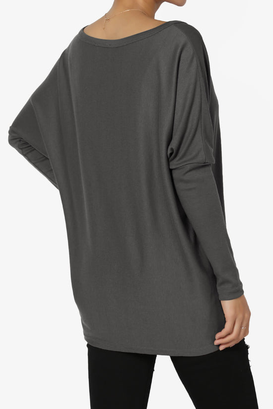 Basic Dolman Long Sleeve Boat Neck Top Casual Souchy T-Shirt – TheMogan