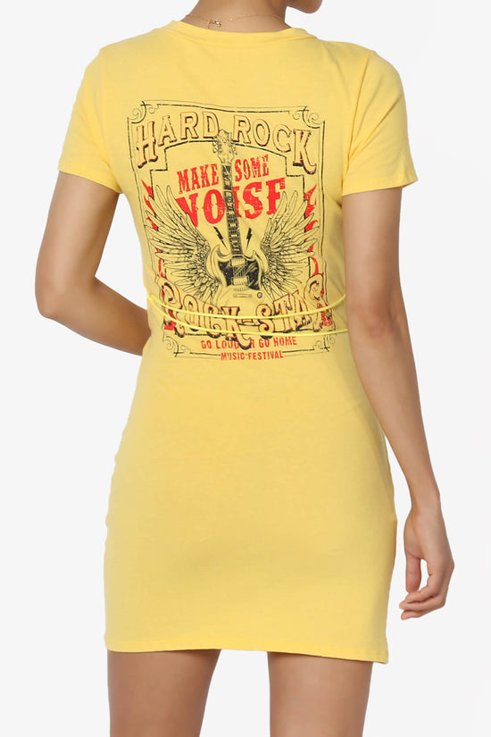 Hard Rock Wing Guitar Printed Mini T-Shirt Dress BANANA_2