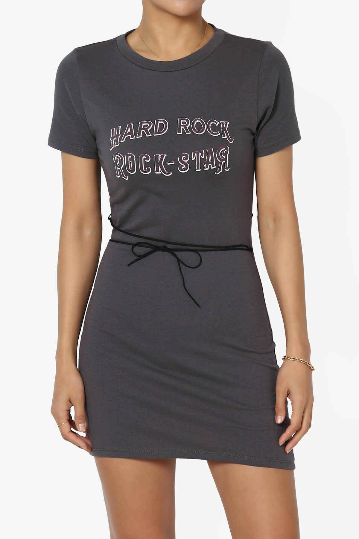 Hard Rock Wing Guitar Printed Mini T-Shirt Dress CHARCOAL_1
