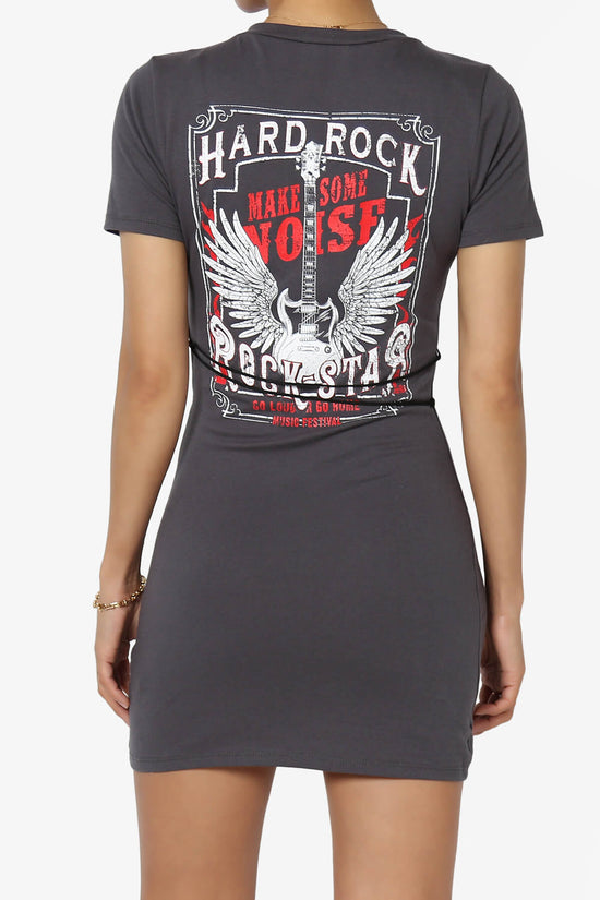 Hard Rock Wing Guitar Printed Mini T-Shirt Dress CHARCOAL_2