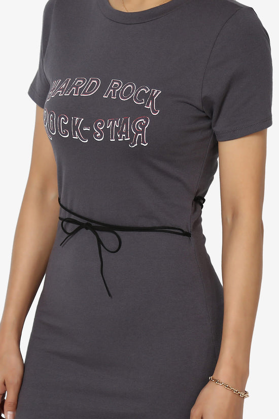 Hard Rock Wing Guitar Printed Mini T-Shirt Dress CHARCOAL_5