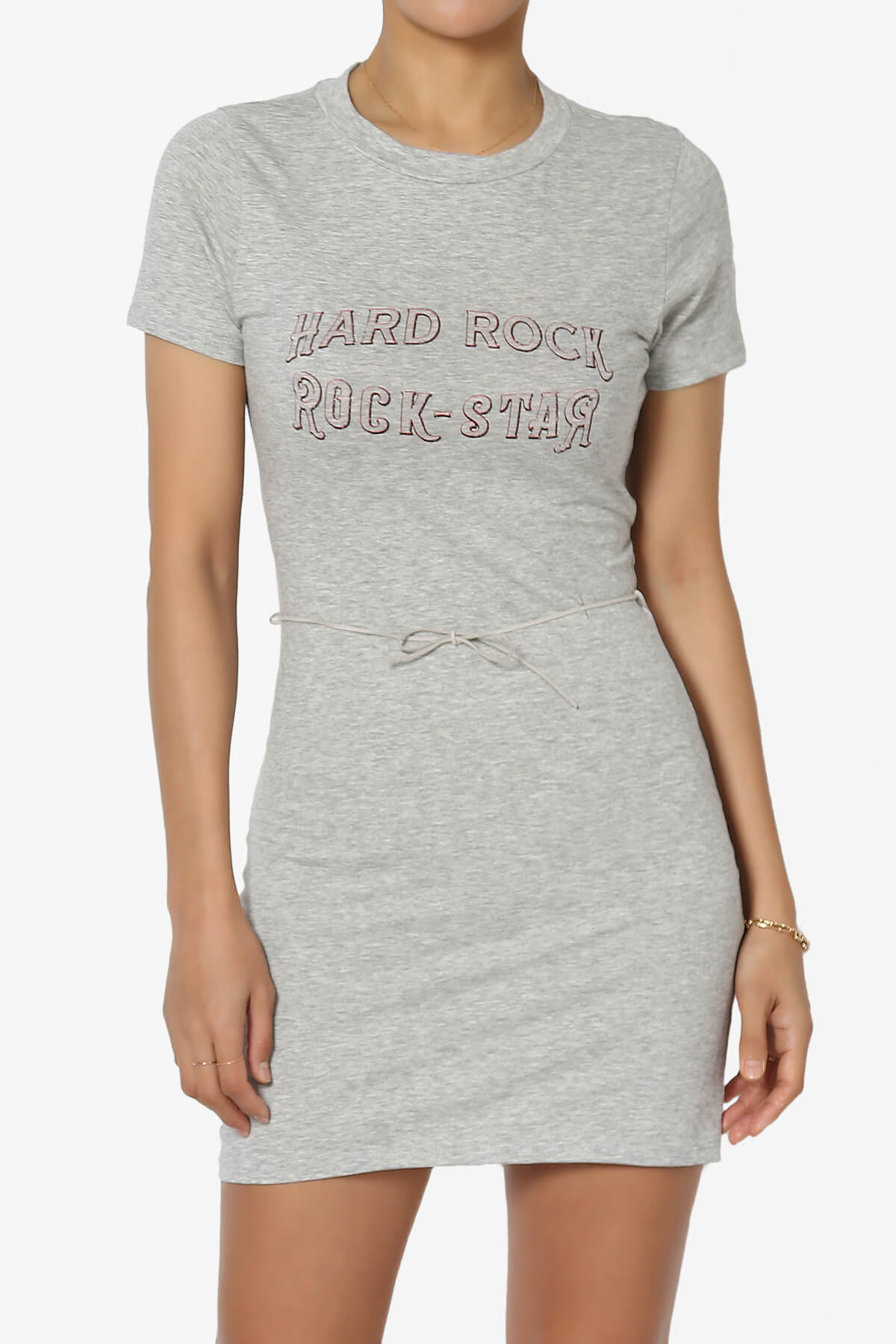 Hard Rock Wing Guitar Printed Mini T-Shirt Dress HEATHER GREY_1