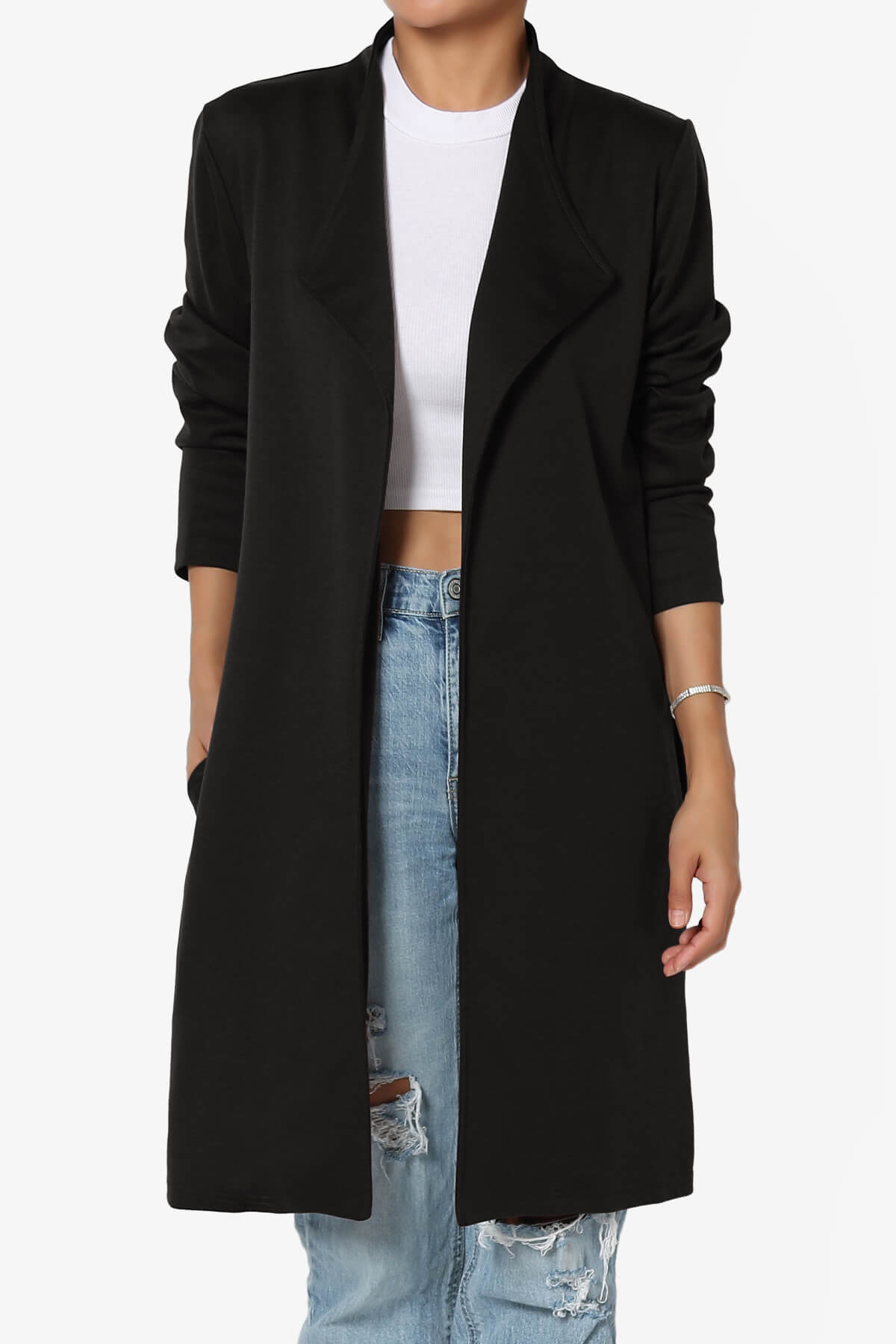 Load image into Gallery viewer, Hawke Open Front Knit Long Jacket BLACK_1
