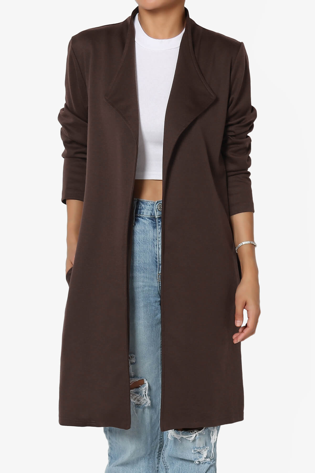 Load image into Gallery viewer, Hawke Open Front Knit Long Jacket BROWN_1
