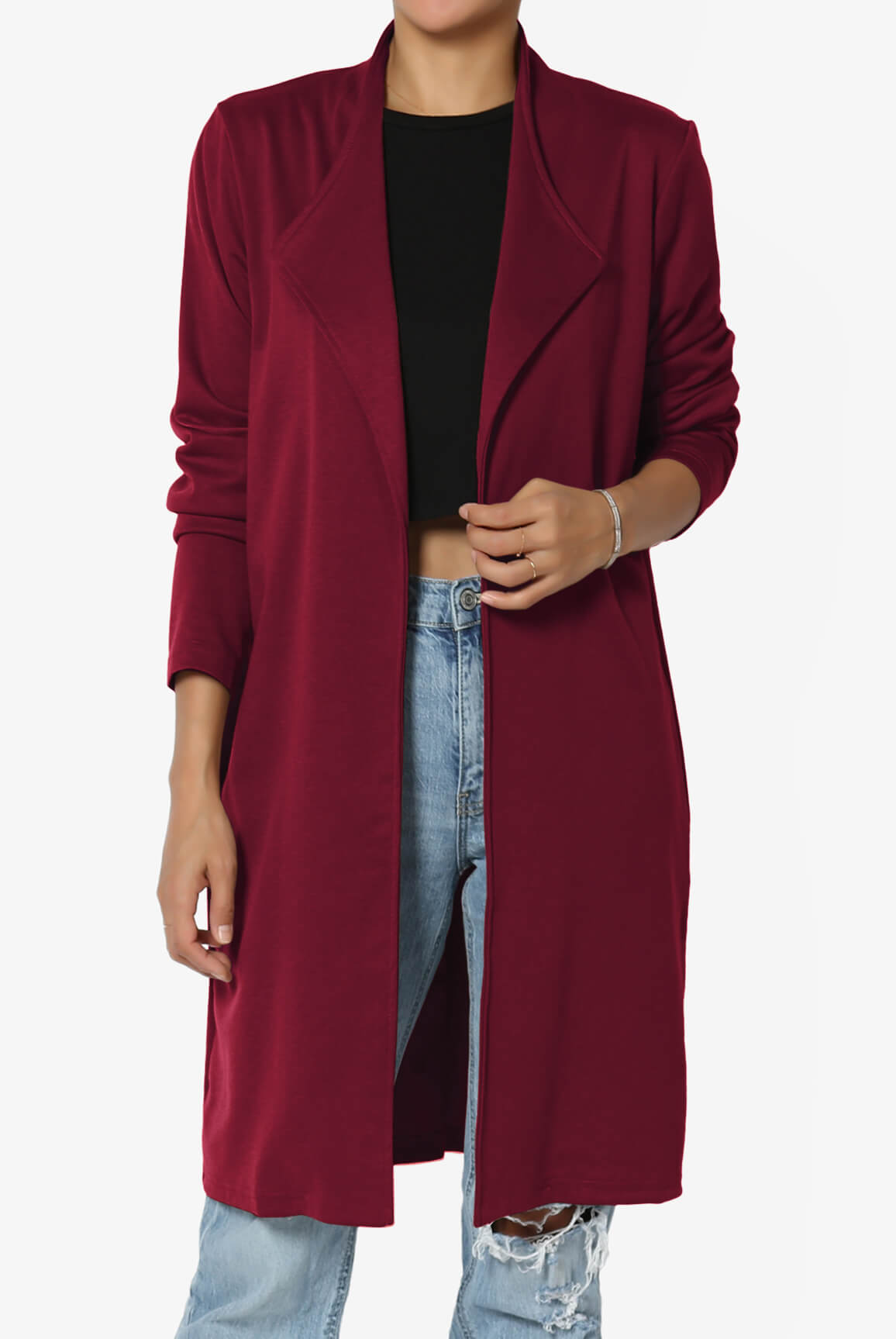 Load image into Gallery viewer, Hawke Open Front Knit Long Jacket DARK RED_1
