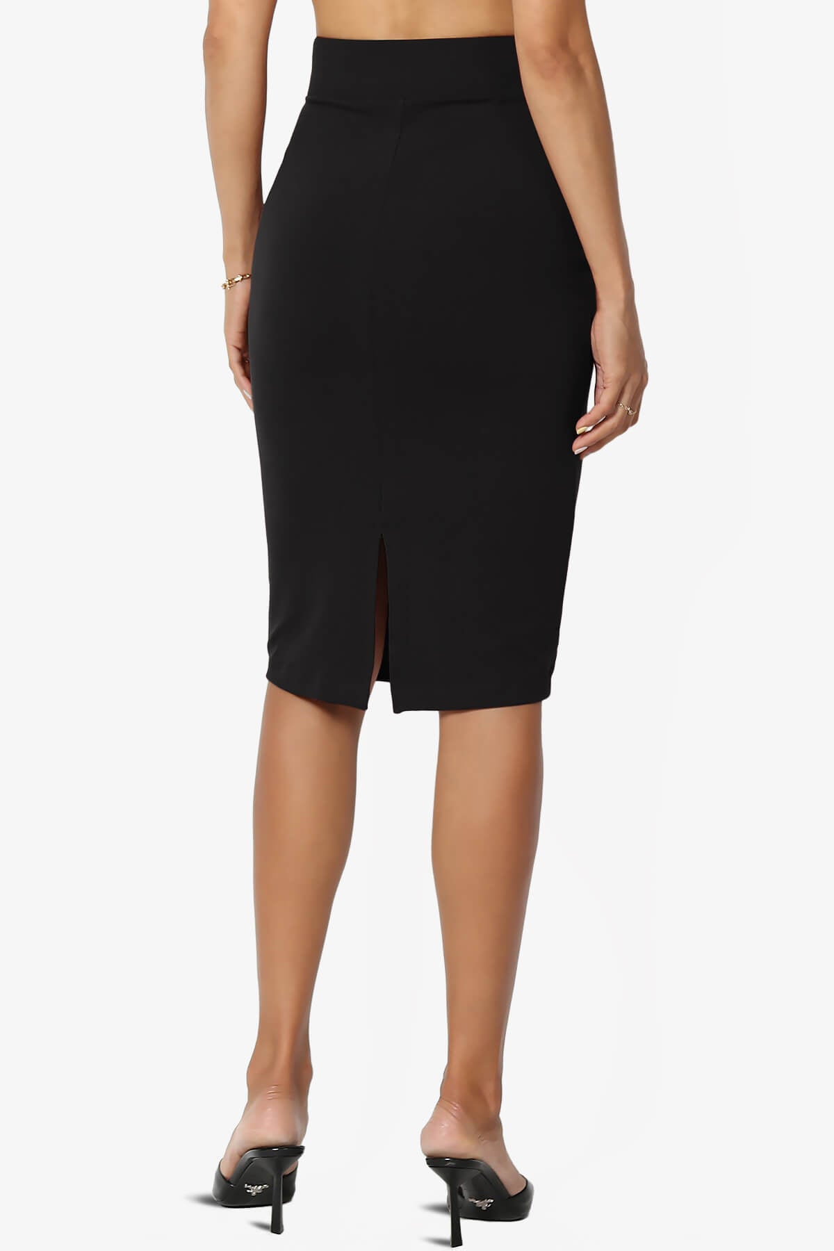 Midi Pencil Skirt In Fine Knit Bodycon Style Black, CY Boutique