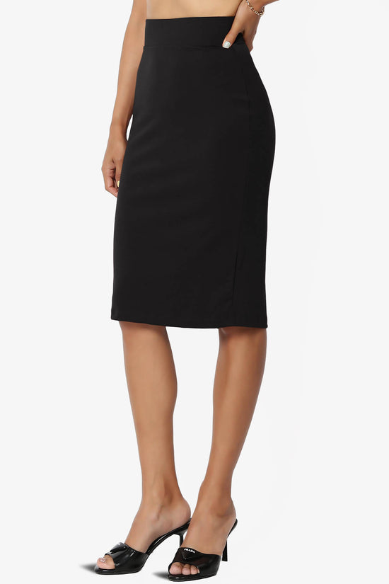 Load image into Gallery viewer, Hayle Soft Knit High Rise Midi Pencil Skirt BLACK_3
