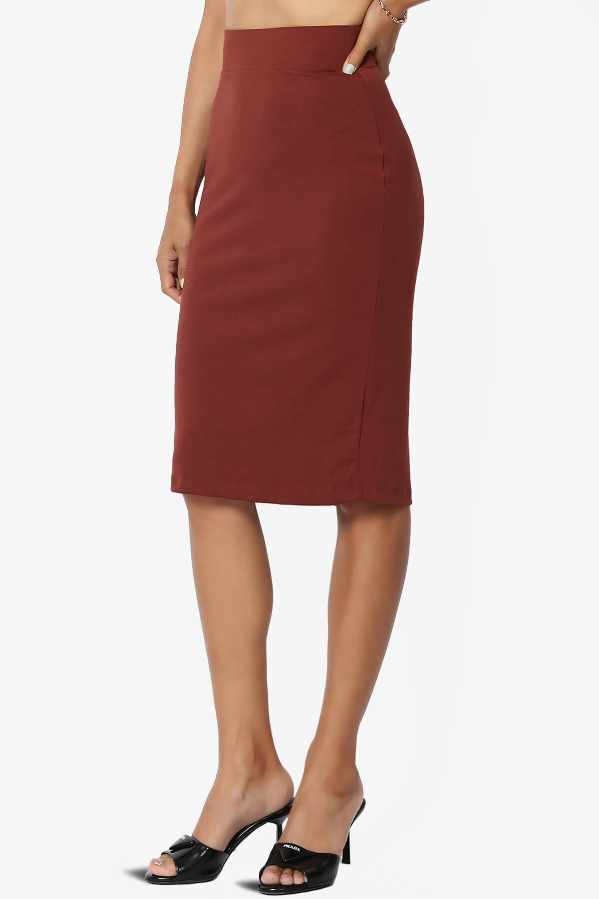 Load image into Gallery viewer, Hayle Soft Knit High Rise Midi Pencil Skirt BRICK_3
