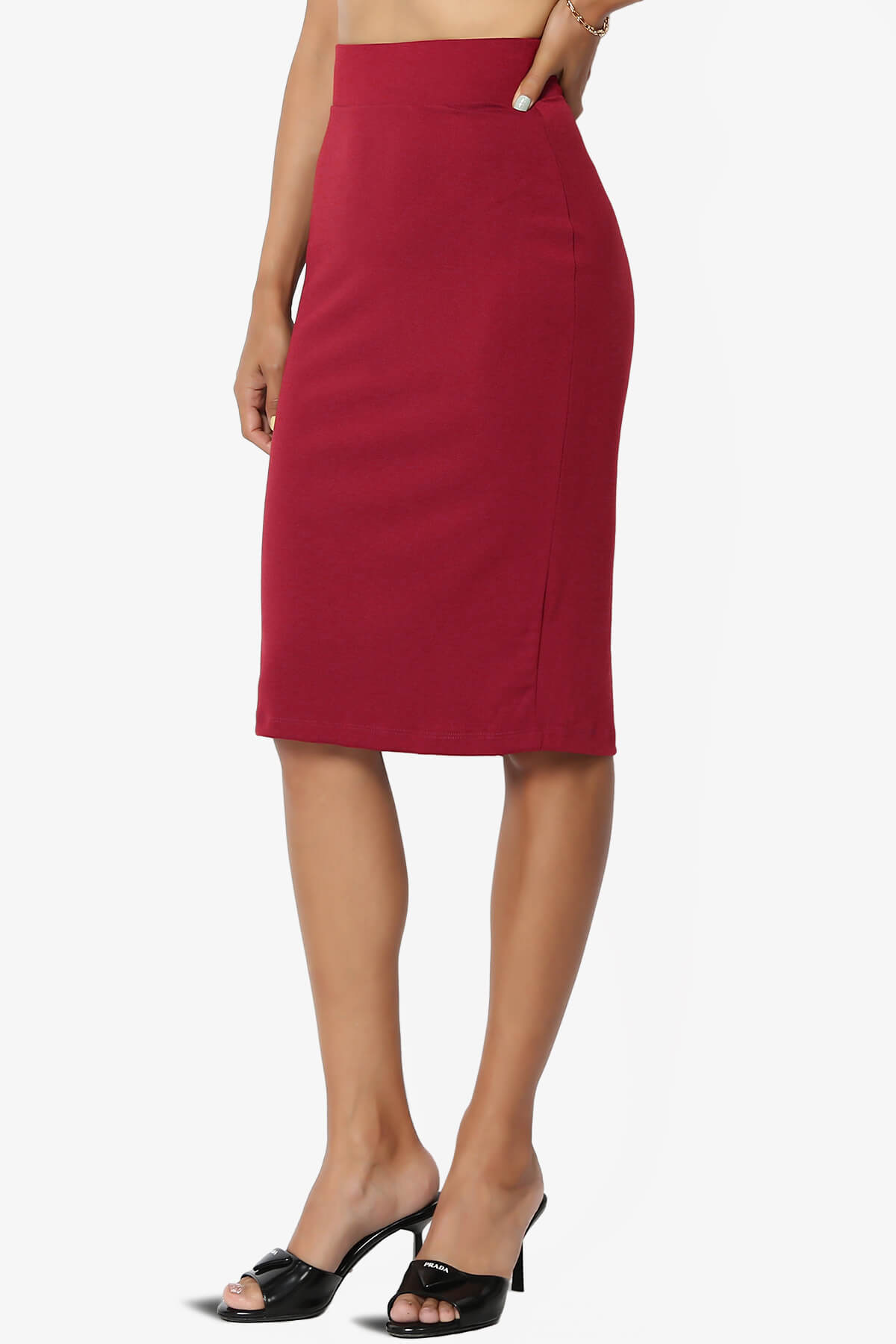 Load image into Gallery viewer, Hayle Soft Knit High Rise Midi Pencil Skirt BURGUNDY_3
