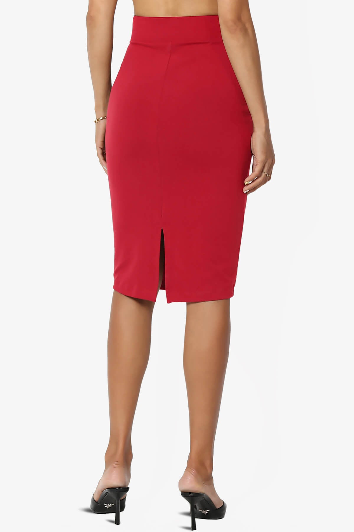 Hayle Soft Knit High Rise Midi Pencil Skirt RED_2