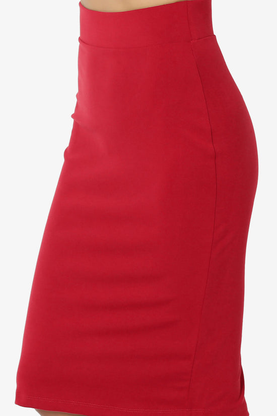 Hayle Soft Knit High Rise Midi Pencil Skirt RED_5