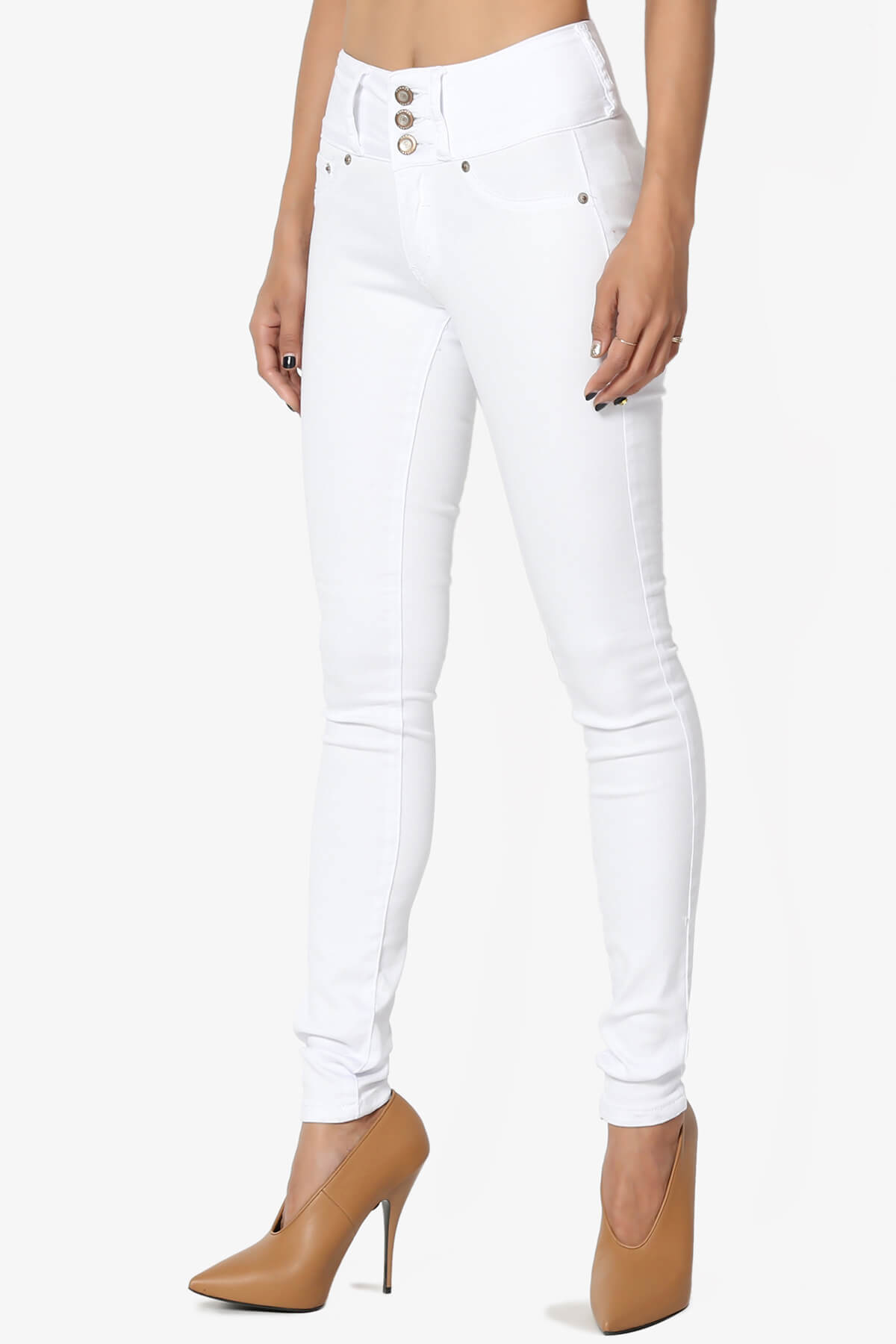 Vassa No Back Pocket Skinny Jeans WHITE_3