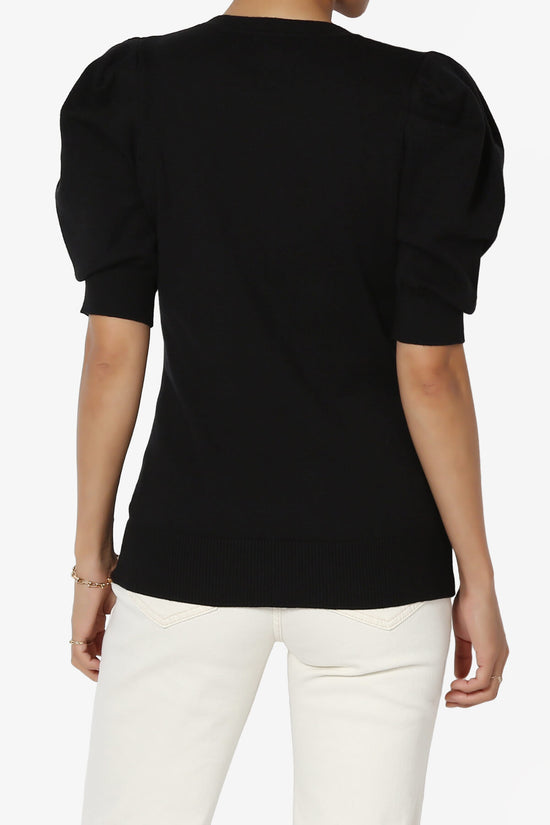 Load image into Gallery viewer, Isabella Puff Short Sleeve Knit Sweater BLACK_2
