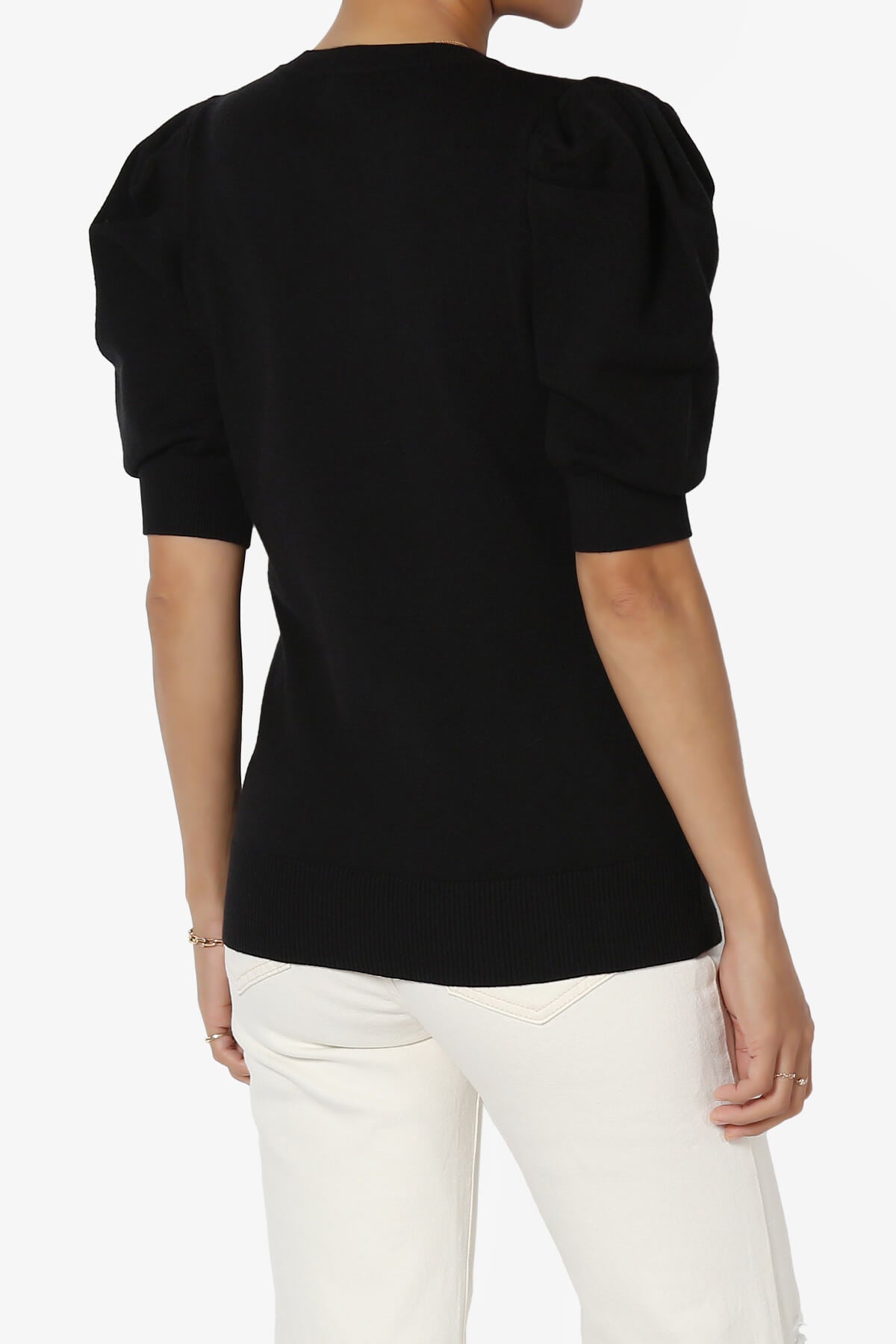 Load image into Gallery viewer, Isabella Puff Short Sleeve Knit Sweater BLACK_4
