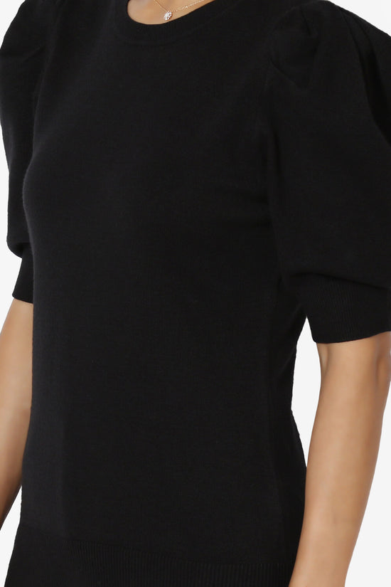 Load image into Gallery viewer, Isabella Puff Short Sleeve Knit Sweater BLACK_5
