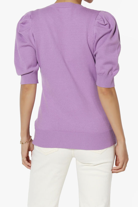 Isabella Puff Short Sleeve Knit Sweater BRIGHT LAVENDER_2