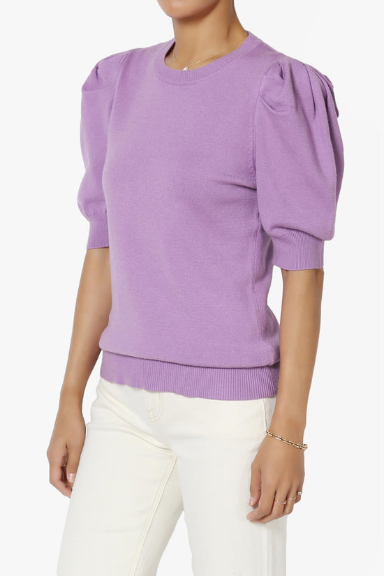 Isabella Puff Short Sleeve Knit Sweater BRIGHT LAVENDER_3