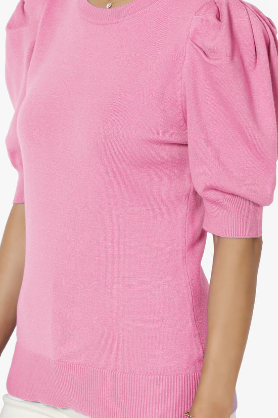 Isabella Puff Short Sleeve Knit Sweater CANDY PINK_5