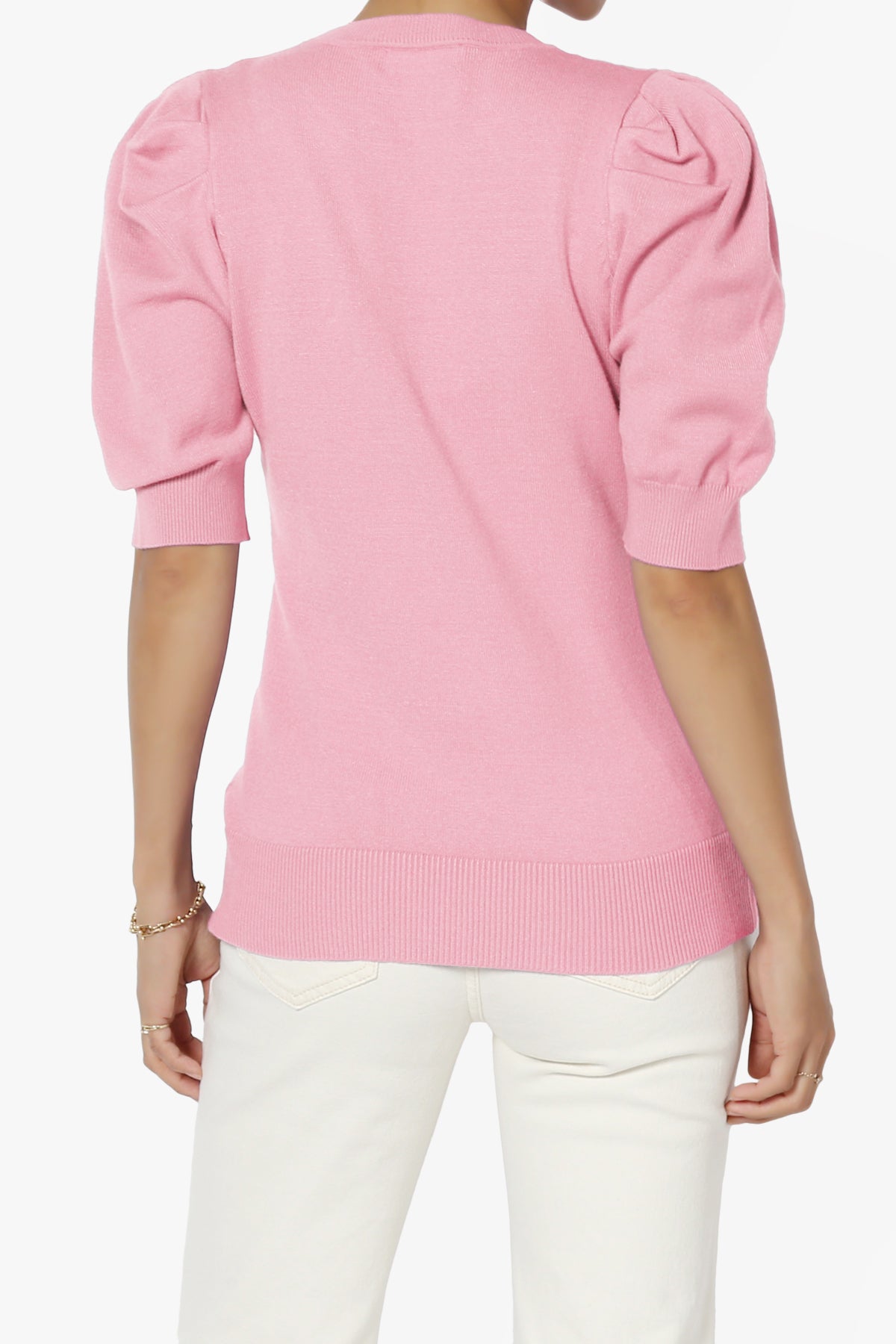 Isabella Puff Short Sleeve Knit Sweater DARK PINK_2