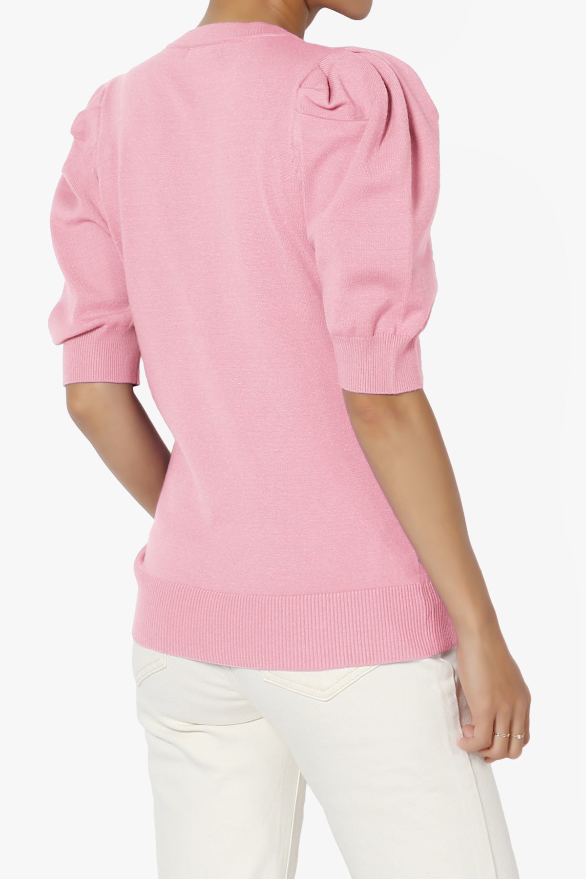 Isabella Puff Short Sleeve Knit Sweater DARK PINK_4