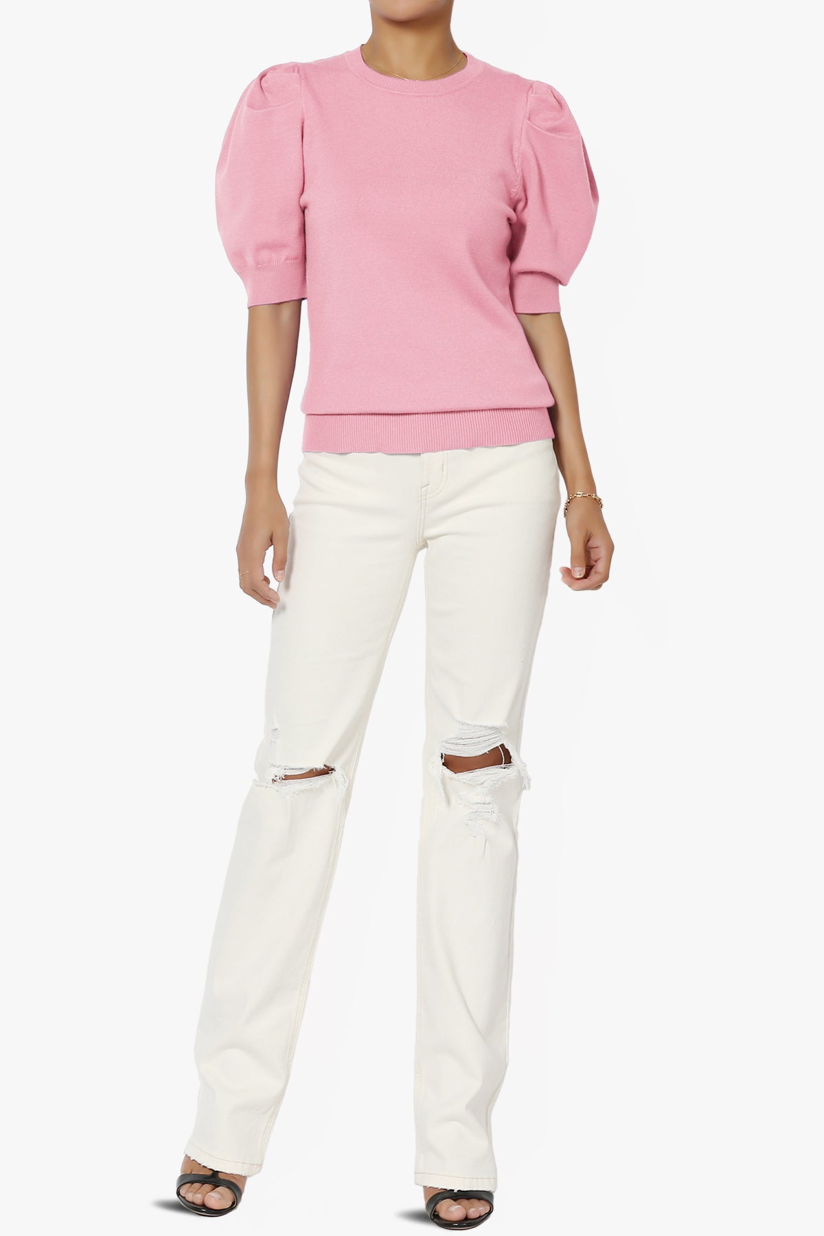 Isabella Puff Short Sleeve Knit Sweater DARK PINK_6