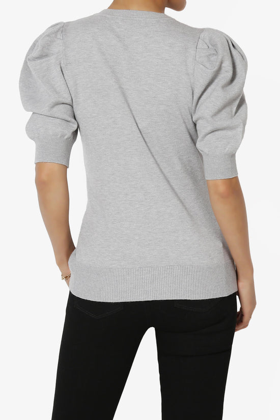Load image into Gallery viewer, Isabella Puff Short Sleeve Knit Sweater HEATHER GREY_2
