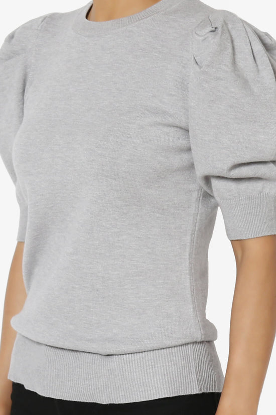 Load image into Gallery viewer, Isabella Puff Short Sleeve Knit Sweater HEATHER GREY_5
