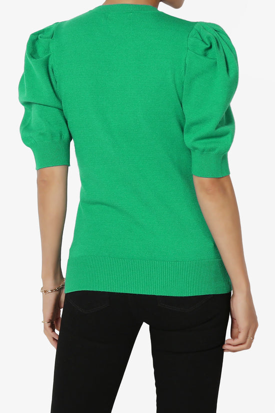 Isabella Puff Short Sleeve Knit Sweater KELLY GREEN_2