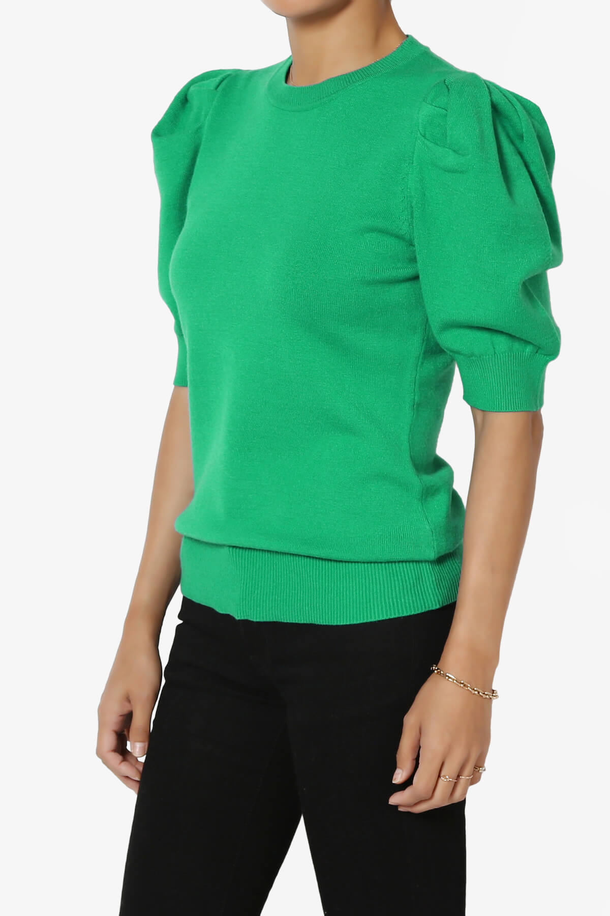 Load image into Gallery viewer, Isabella Puff Short Sleeve Knit Sweater KELLY GREEN_3
