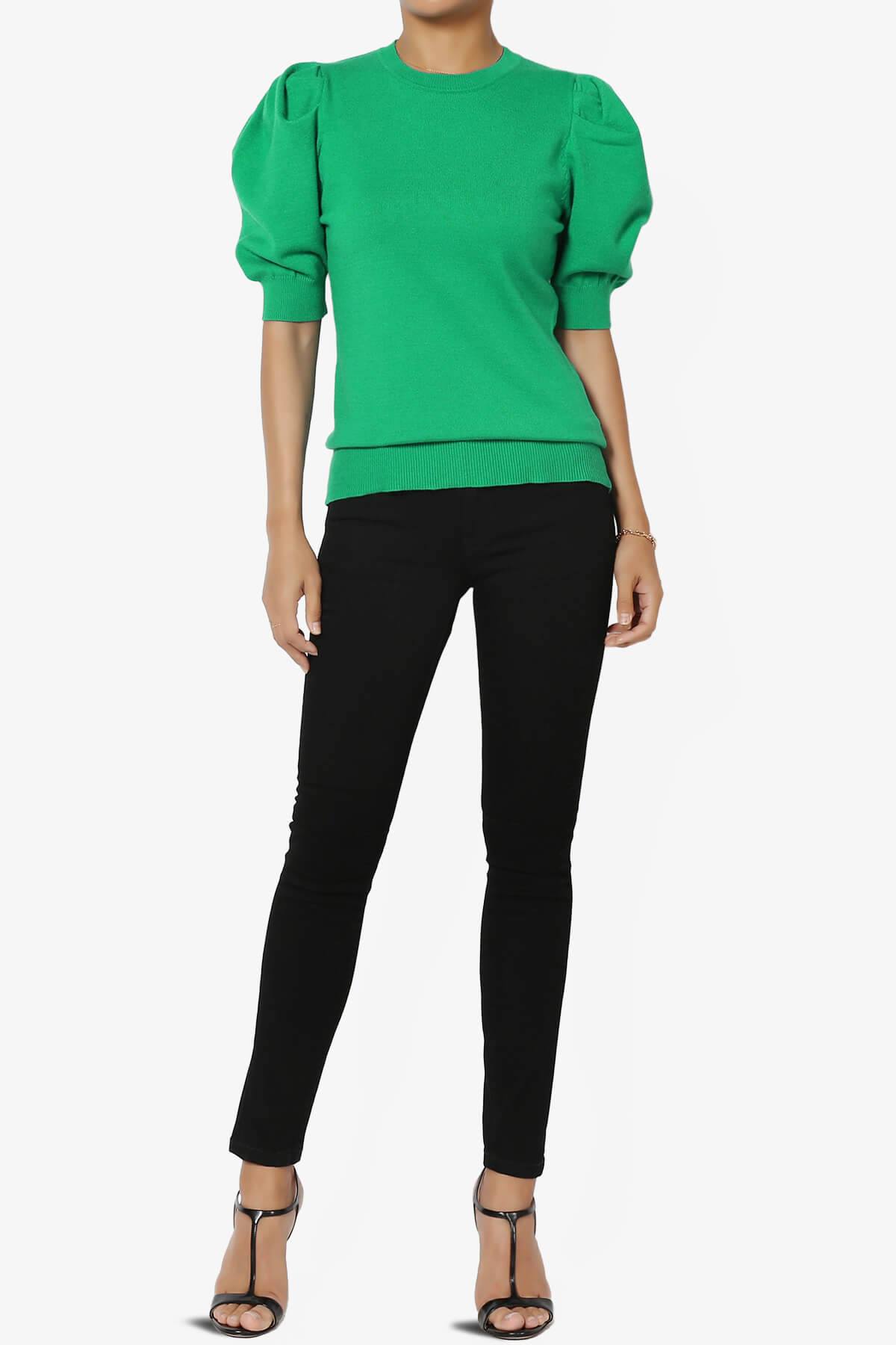 Load image into Gallery viewer, Isabella Puff Short Sleeve Knit Sweater KELLY GREEN_6
