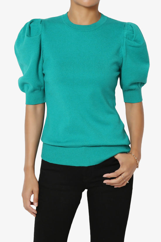 Isabella Puff Short Sleeve Knit Sweater LT TEAL_1