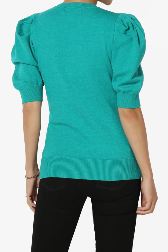 Isabella Puff Short Sleeve Knit Sweater LT TEAL_2